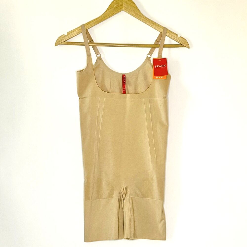 SPANX sculpt Shapewear OnCore Sz L Open-Bust Mid-Thigh Bodysuit 10130R Nude NWT